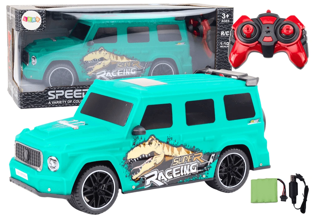 Lean Toys Nuotoliniu būdu valdoma mašina RC Car with Dinosaur, žalia