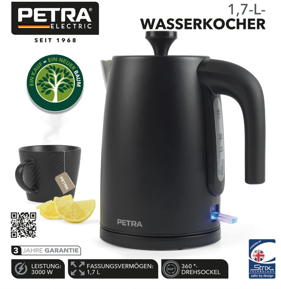 Matinis elektrinis virdulys Petra PT5632MBLKVDE, 3 kW, 1,7 l, juodas