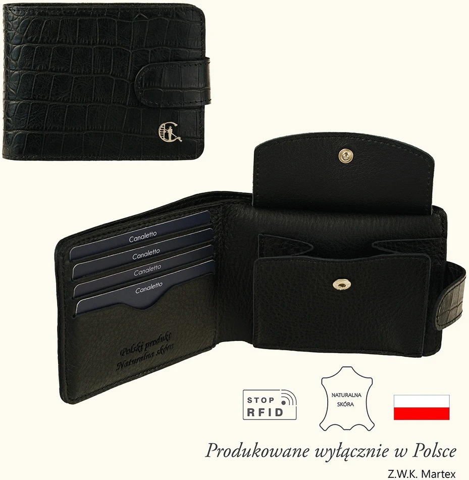 Mały Portfel skórzany Canaletto juoda krokodyl PD1050s353v2