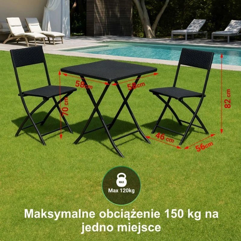 Extralink Small Juodas Forest Garden Furniture Set, Two Chairs + Juodas Table lauko baldų komplektas Juoda