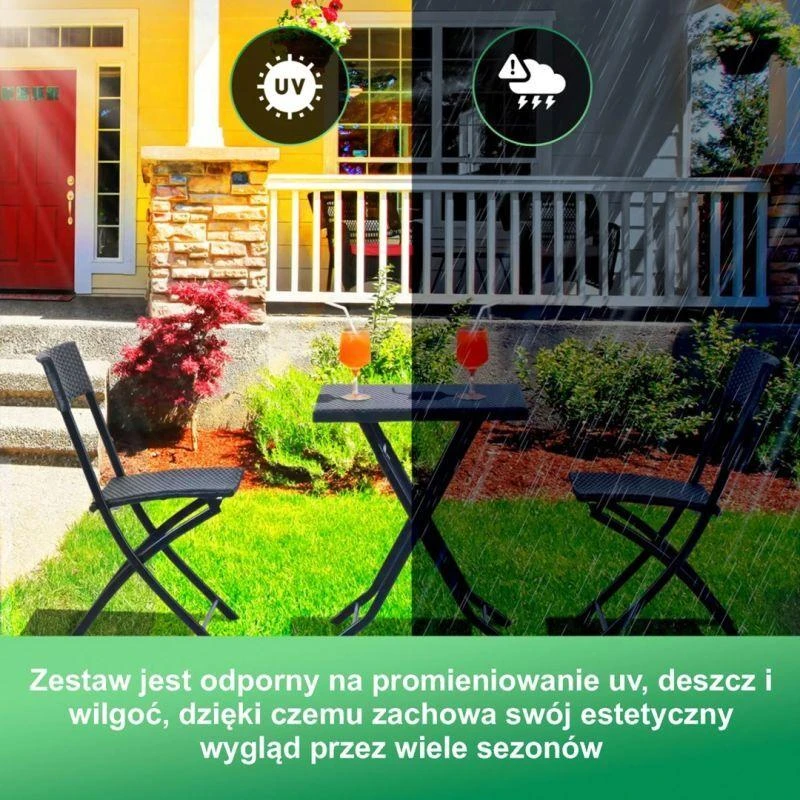 Extralink Small Juodas Forest Garden Furniture Set, Two Chairs + Juodas Table lauko baldų komplektas Juoda