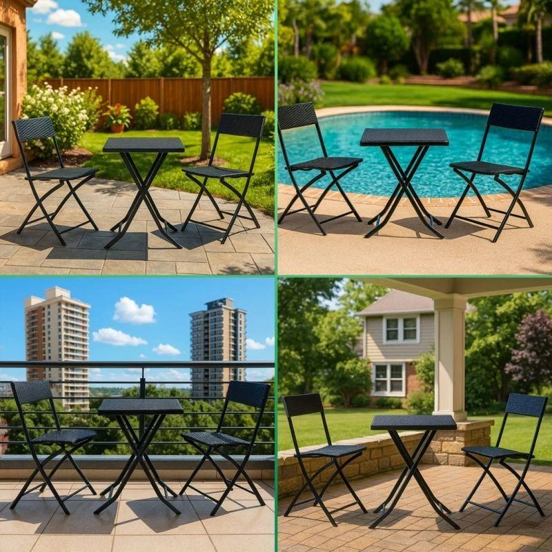 Extralink Small Juodas Forest Garden Furniture Set, Two Chairs + Juodas Table lauko baldų komplektas Juoda