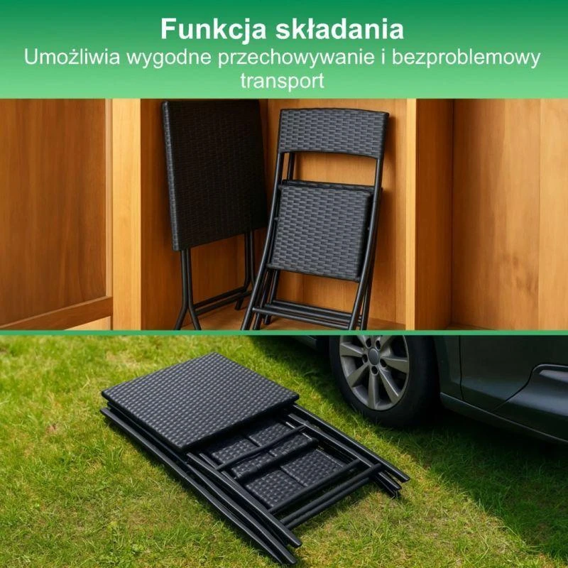 Extralink Small Juodas Forest Garden Furniture Set, Two Chairs + Juodas Table lauko baldų komplektas Juoda
