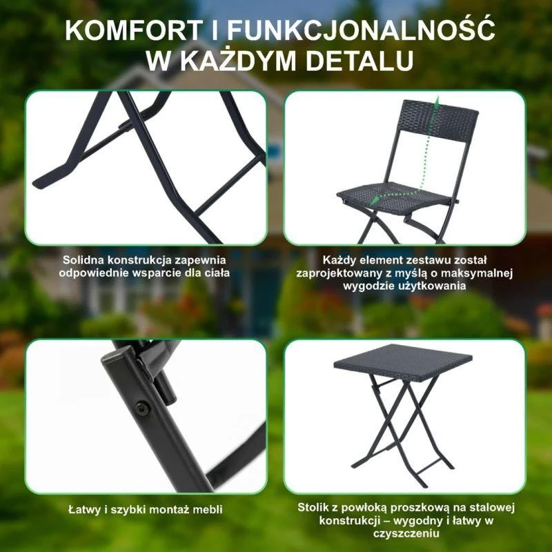 Extralink Small Juodas Forest Garden Furniture Set, Two Chairs + Juodas Table lauko baldų komplektas Juoda