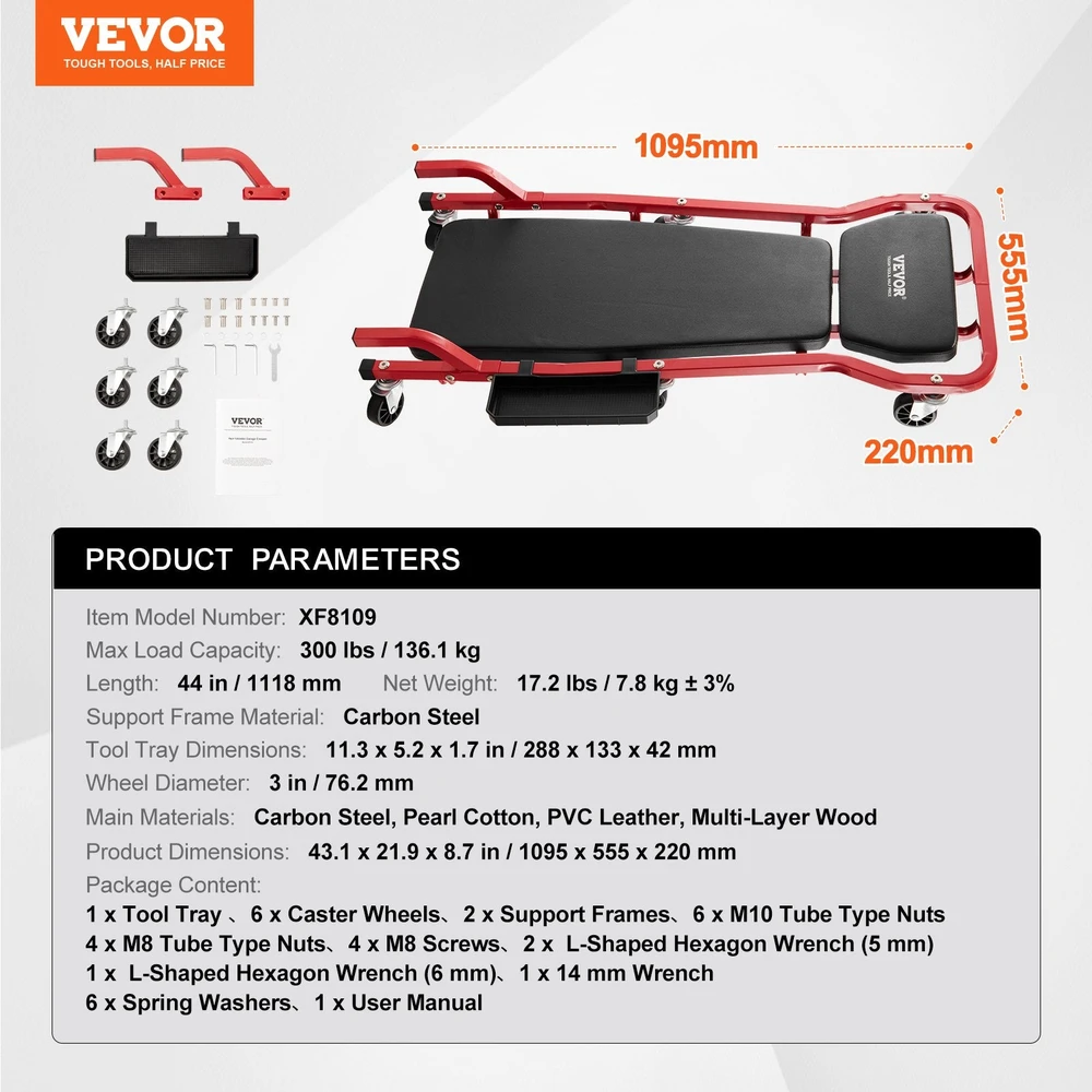 VEVOR Mechaniko garažo vežimėlis 1118 mm