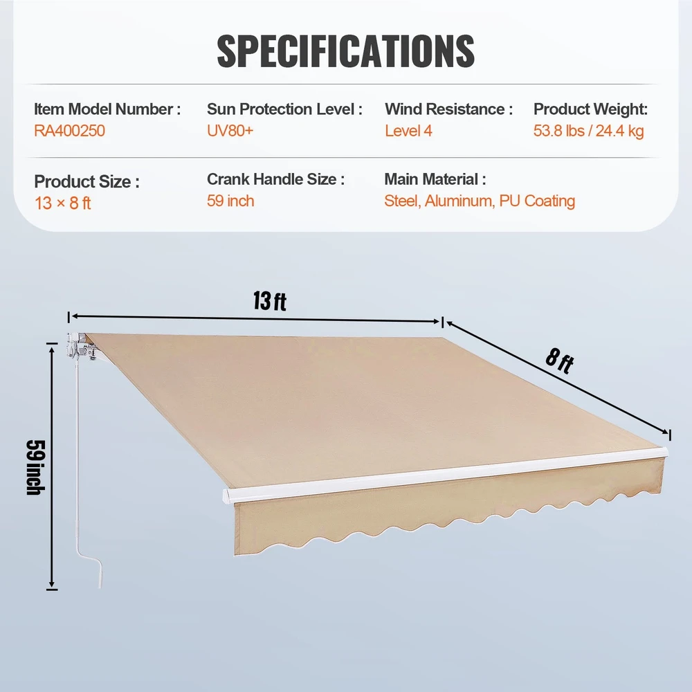 VEVOR Rankinė ištraukiama markizė 4m x 2.5m