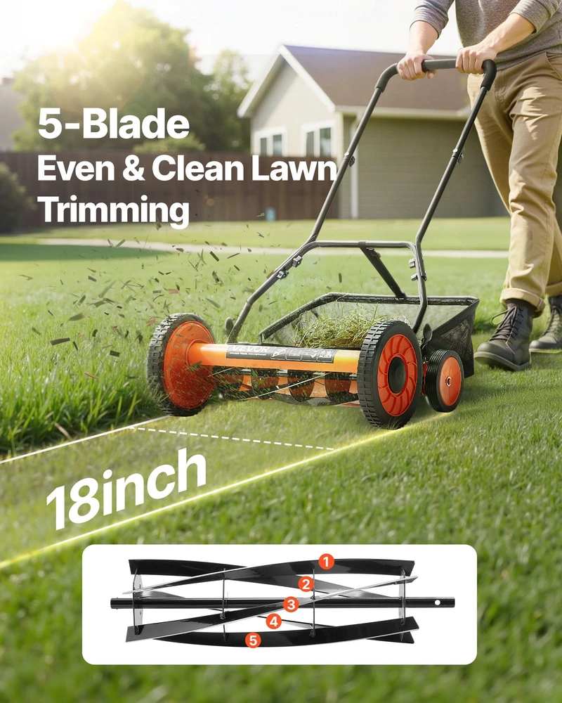 VEVOR 45 cm rankinė vejapjovė su žolės rinktuvu
