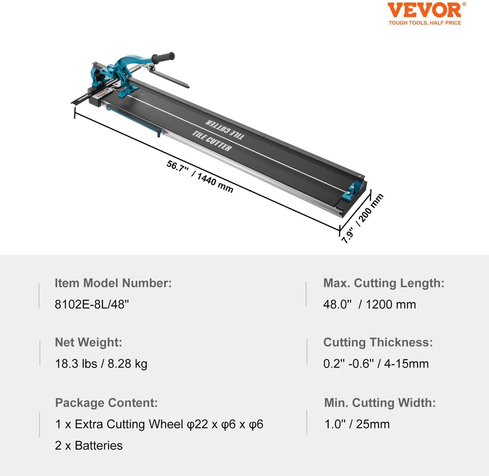 VEVOR Rankinis plytelių pjaustytuvas 1200mm