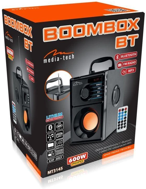 Nešiojama kolonėlė Media-Tech BOOMBOX BT MT3145 V2.0, 15W RMS, Bluetooth, USB, MicroSD, FM Radijas, AUX, su distanciniu pultu