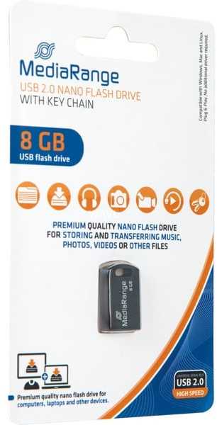 MediaRange USB Nano 8 GB, USB-Stick - juodas, USB-A 2.0