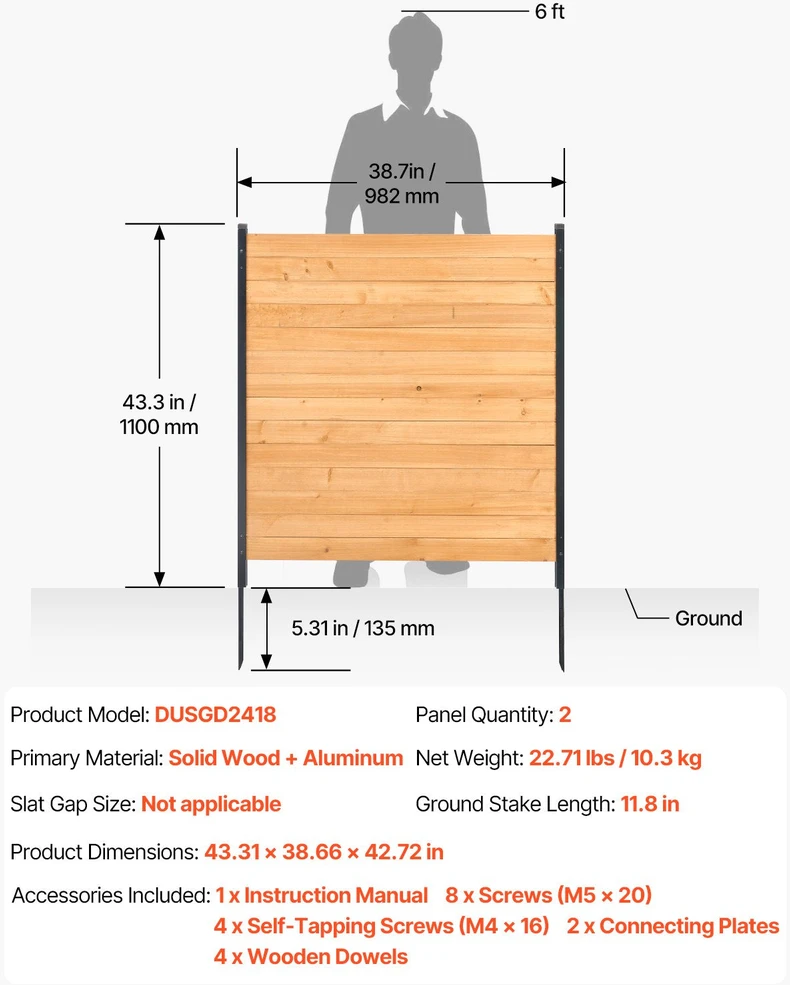 VEVOR Medinė privatumo tvora 98 cm x 108 cm
