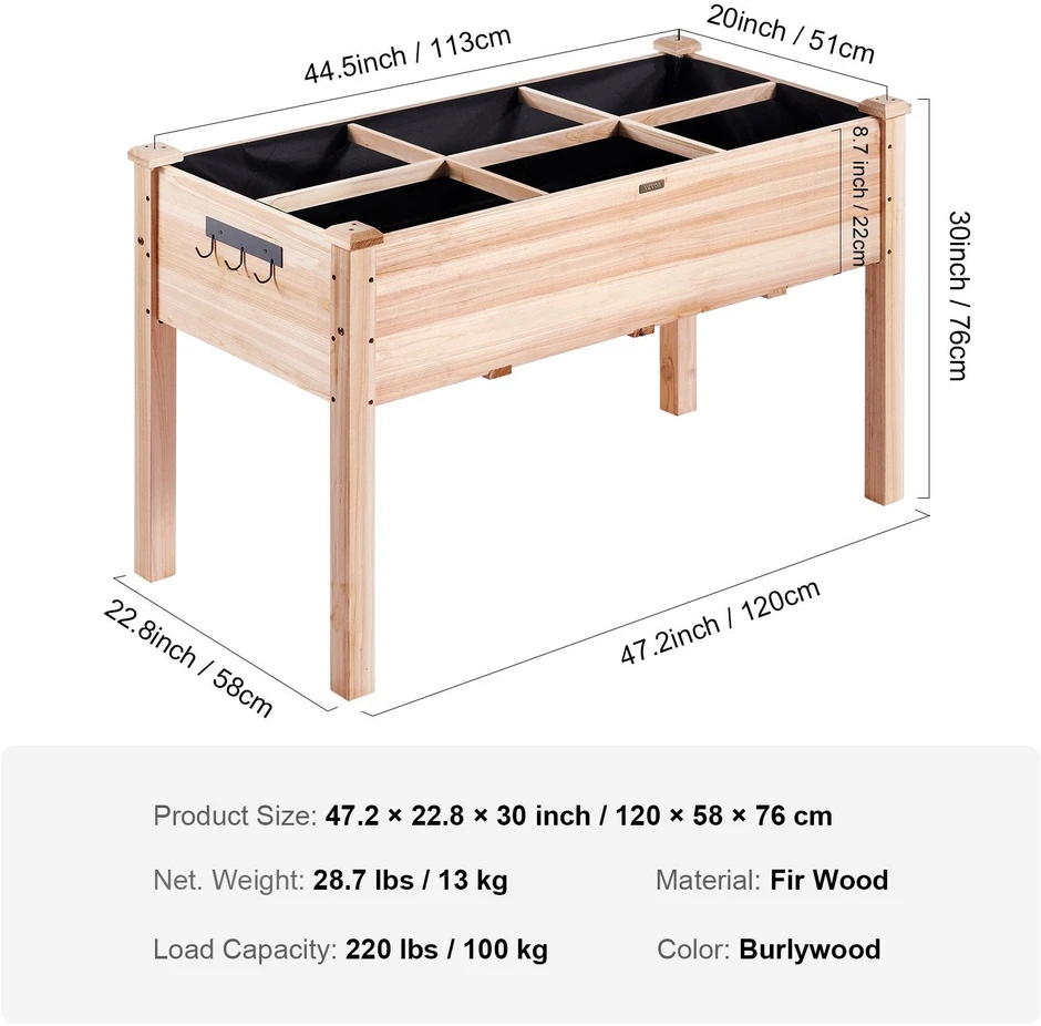 VEVOR Medinė paaukštinta sodo lova 120x58x76 cm