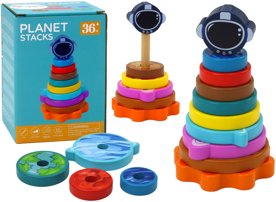 Dėlionė Medinė piramidė Planetos Lean Toys, 10 d.
