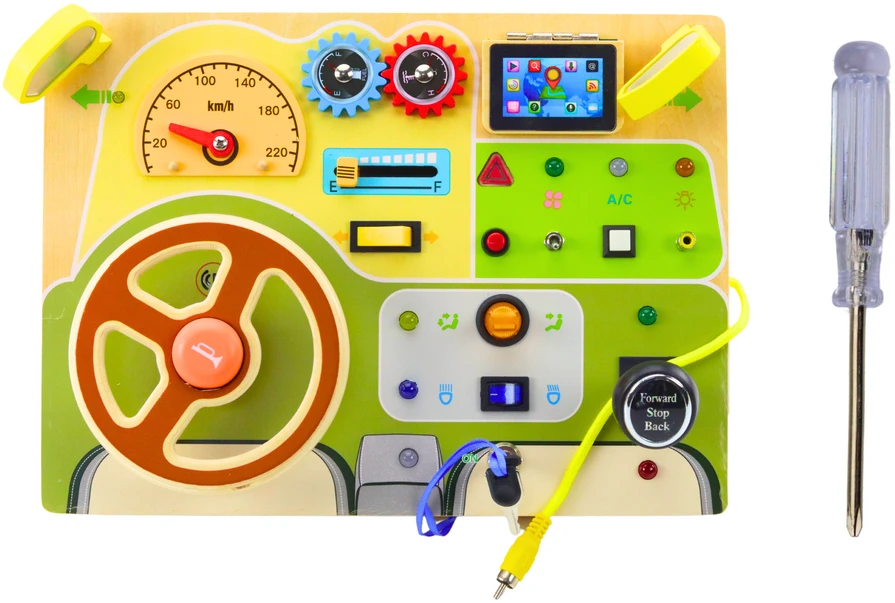 Lean Toys Medinė Sensorinė Automobilių Tema Lavinamoji Lenta su LED Apšvietimu