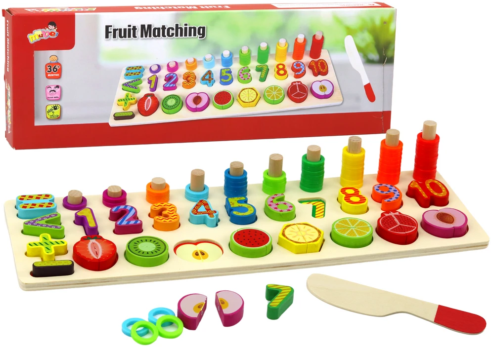 Lean Toys Medinė edukacinė lentelė su vaisiais ir matematika