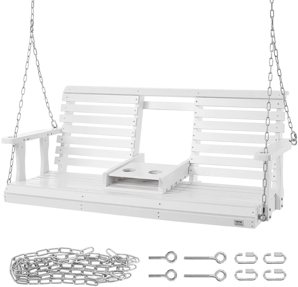 VEVOR Medinis sūpynių suolas sodui 152 cm baltas