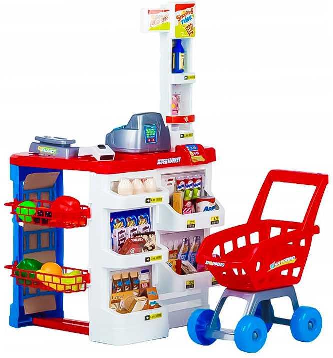 Multistore Žaislinis prekybos centras vaikams su kasa, vežimėliu ir skeneriu