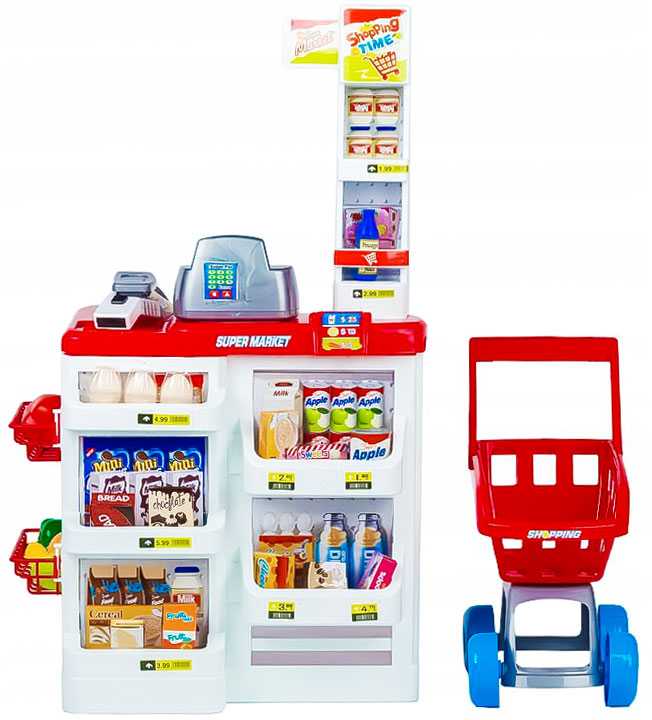 Multistore Žaislinis prekybos centras vaikams su kasa, vežimėliu ir skeneriu
