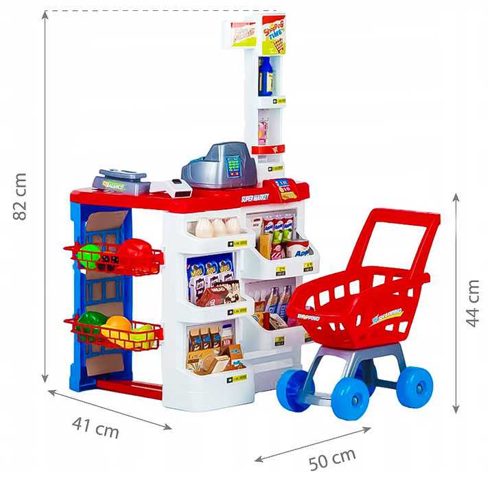 Multistore Žaislinis prekybos centras vaikams su kasa, vežimėliu ir skeneriu