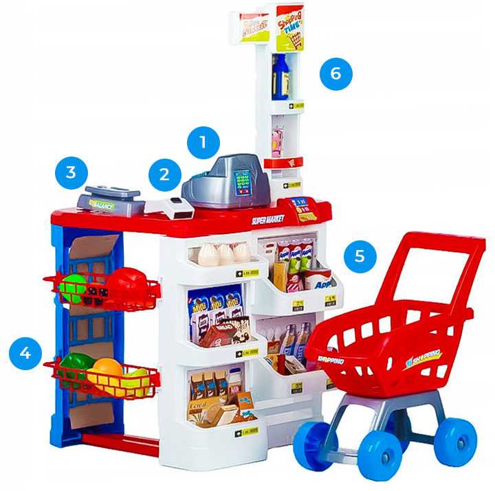 Multistore Žaislinis prekybos centras vaikams su kasa, vežimėliu ir skeneriu