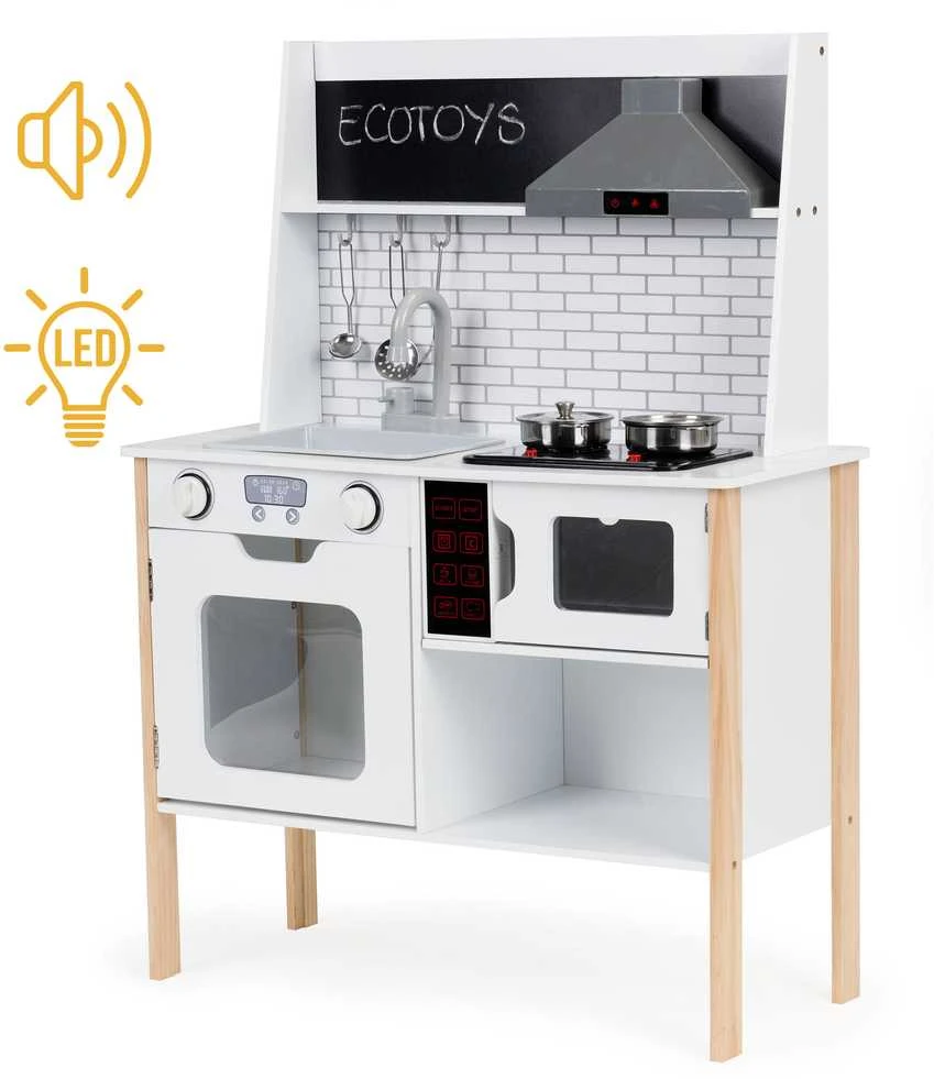 Medinė virtuvėlė vaikams su garsais ir šviesomis ECOTOYS