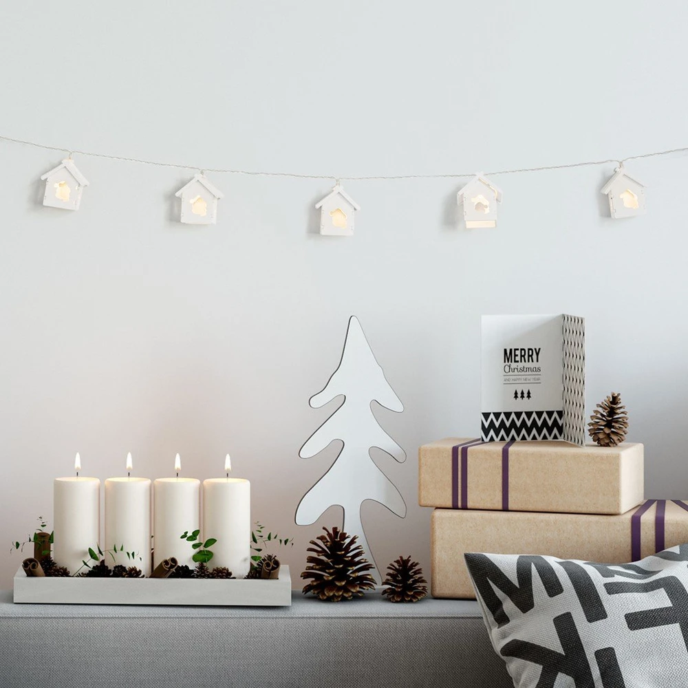 DecoKing Mediniai kalėdiniai nameliai su LED, rinkinys 10 vnt