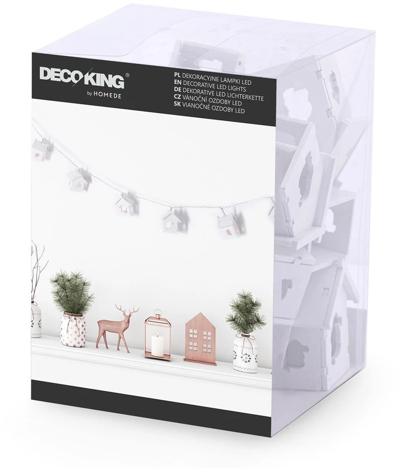 DecoKing Mediniai kalėdiniai nameliai su LED, rinkinys 10 vnt