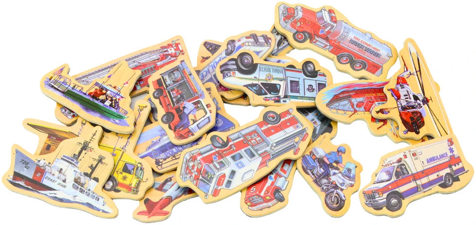 Lean Toys Medinių Magnetų Rinkinys su Transporto Priemonėmis, 20 vnt.