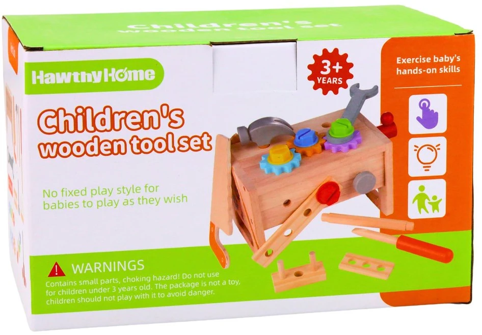 Lean Toys Medinis vaikiškas įrankių dėžutės rinkinys su krumpliaračiais ir veržlėmis