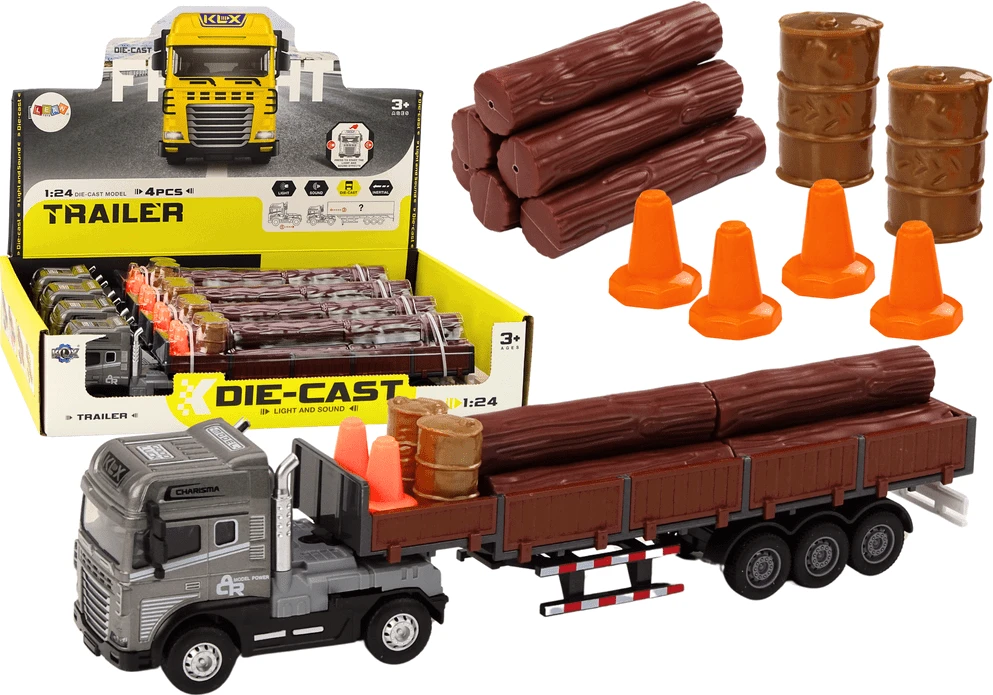 Žaislinis sunkvežimis su kranu, grasu, šviesomis ir priedais Lean Toys