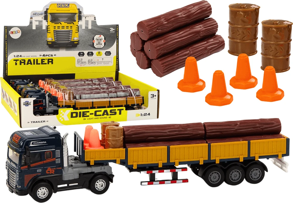 Žaislinis sunkvežimis su priekaba, šviesomis, garsu ir priedais Lean Toys