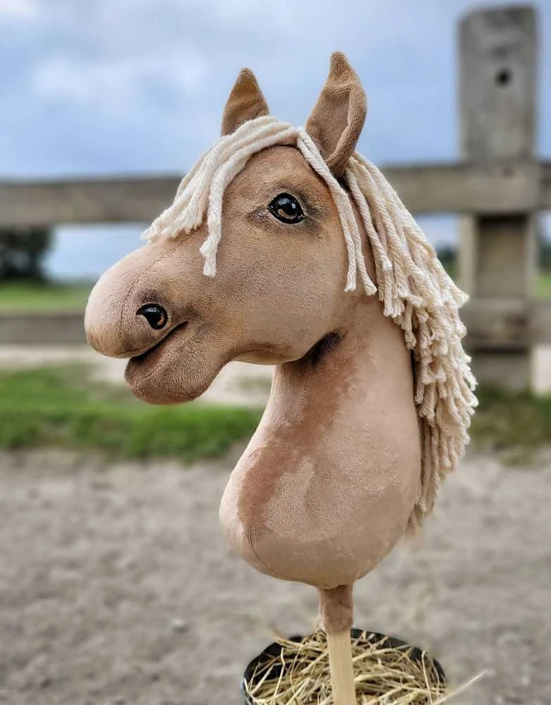Medinis žirgas su kotu – palomino spalva