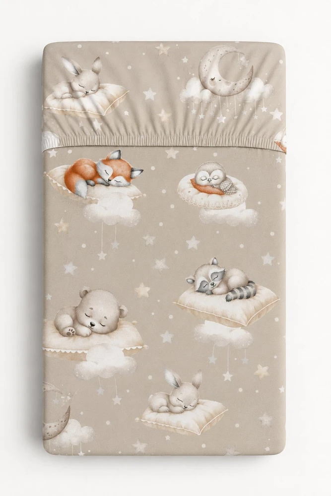 Medvilninė paklodė su guma 120 × 60 cm Twinkle Woodland