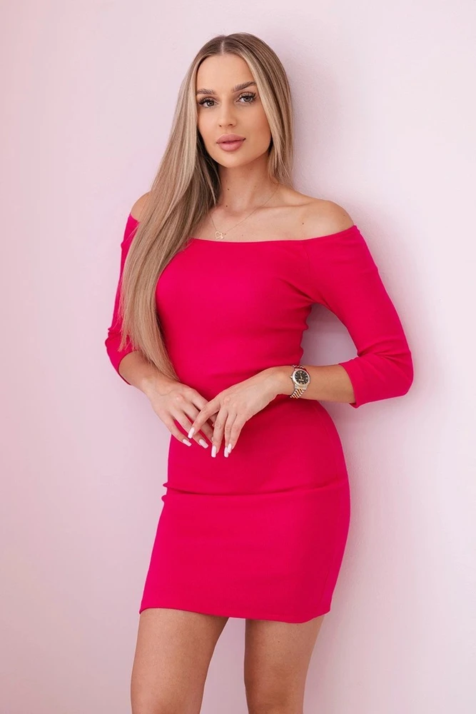 Medvilninė prigludusi suknelė, ryškiai rožinė