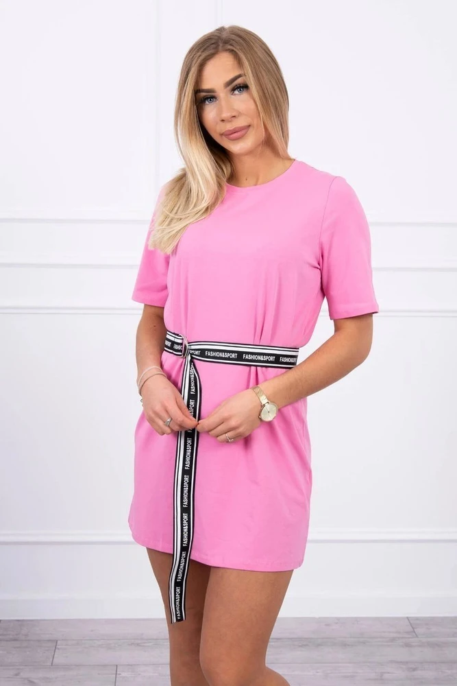 Medvilninė suknelė su dekoratyviniu diržu, 84 cm ilgio, šviesiai rožinė