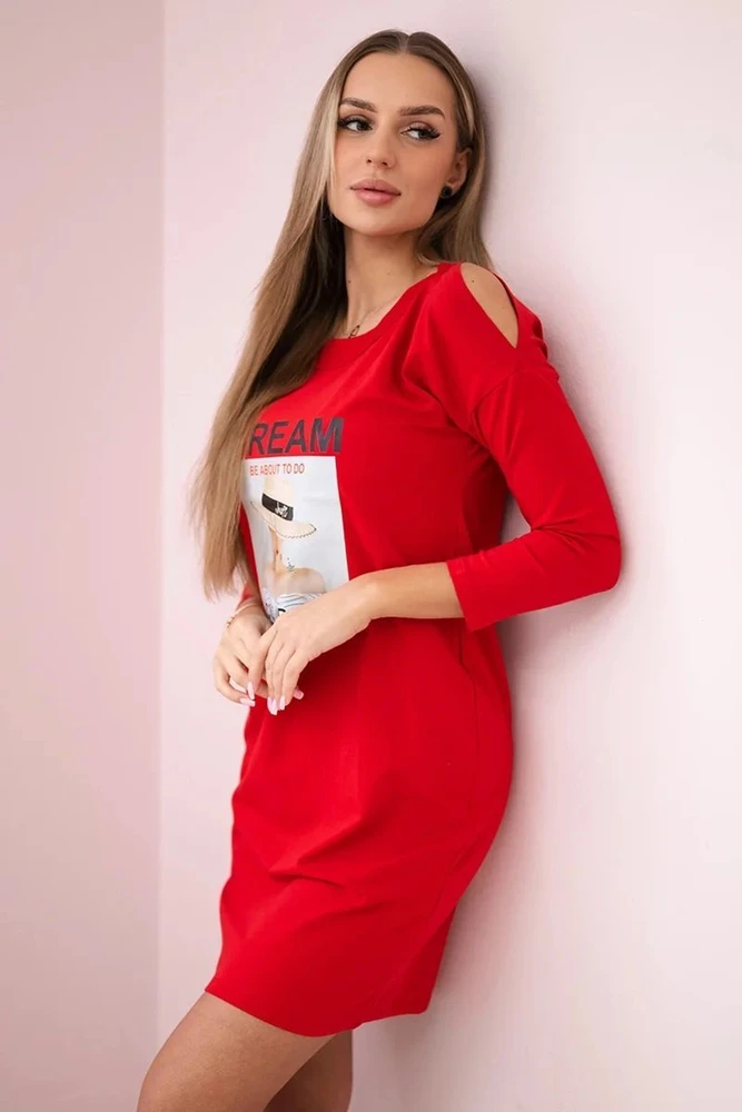 Medvilninė suknelė su „Dream“ raštu, raudona