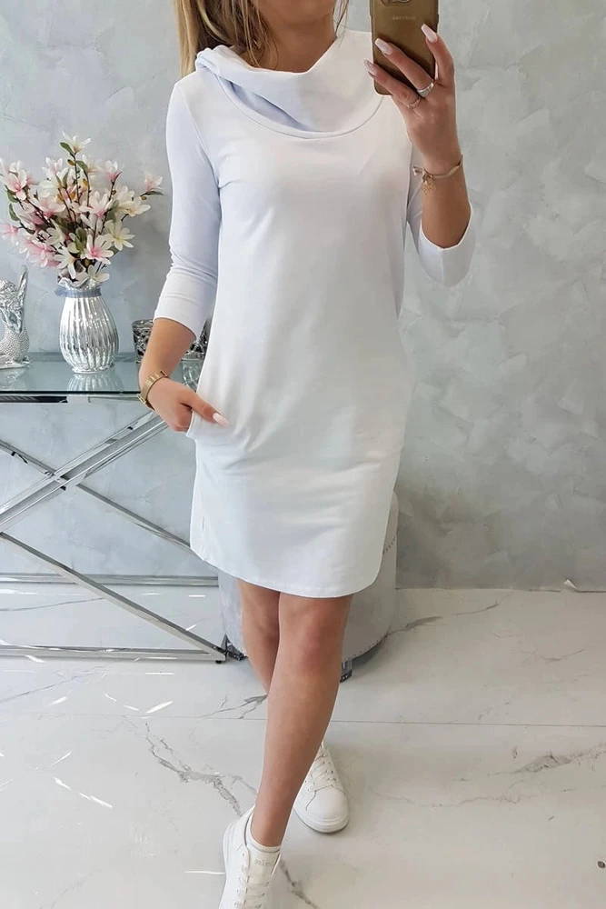 Medvilninė suknelė su gobtuvu, balta