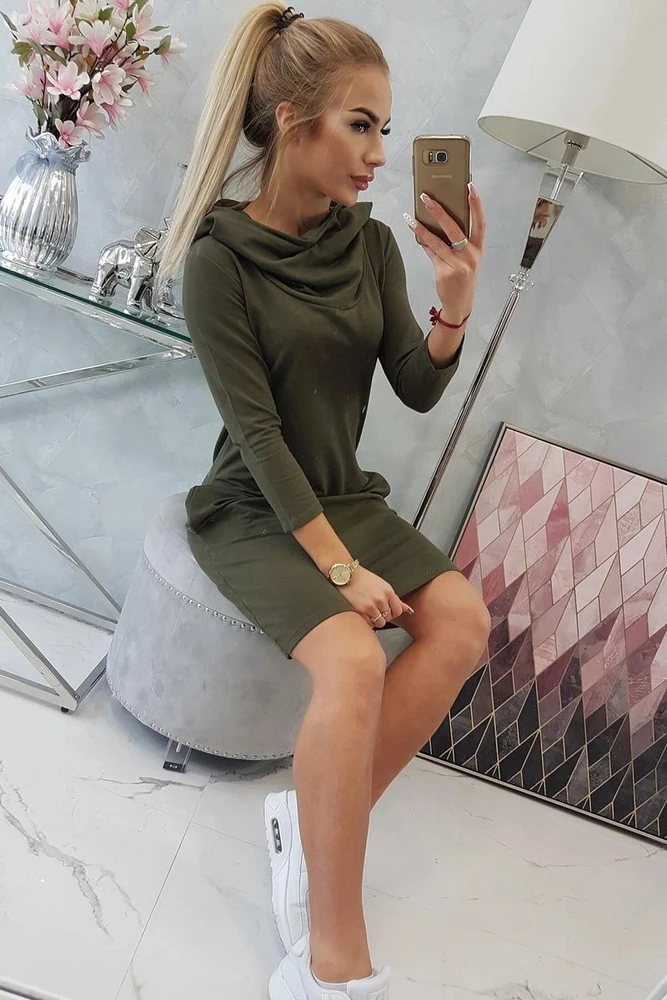 Medvilninė suknelė su gobtuvu, chaki
