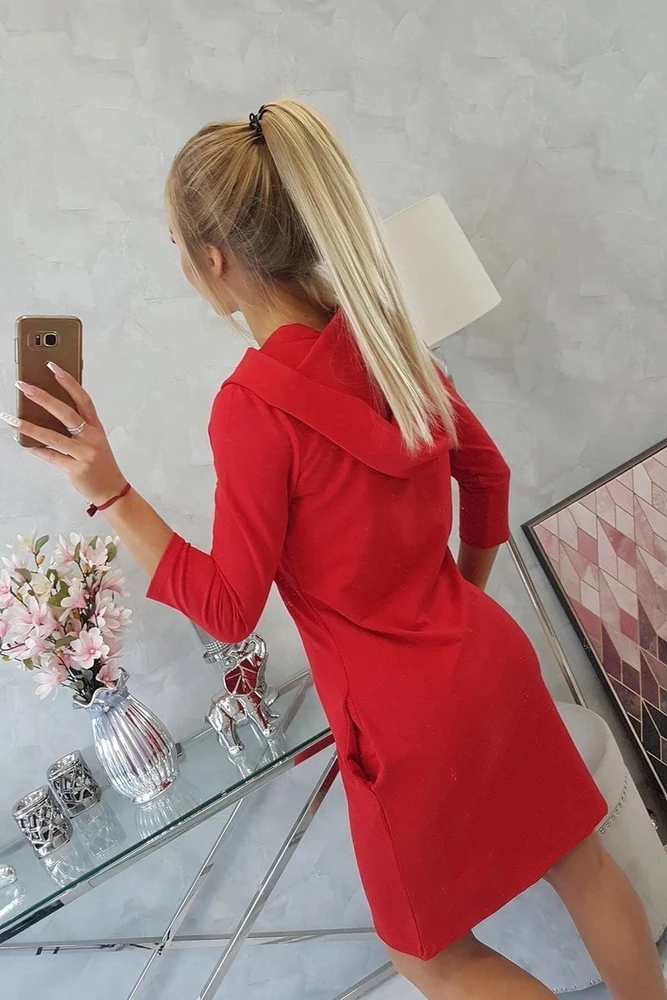 Medvilninė suknelė su gobtuvu ir kišenėmis, 92 cm, raudona