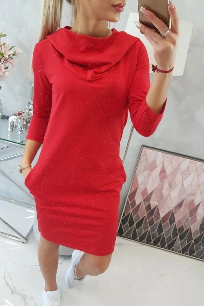 Medvilninė suknelė su gobtuvu ir kišenėmis, 92 cm, raudona
