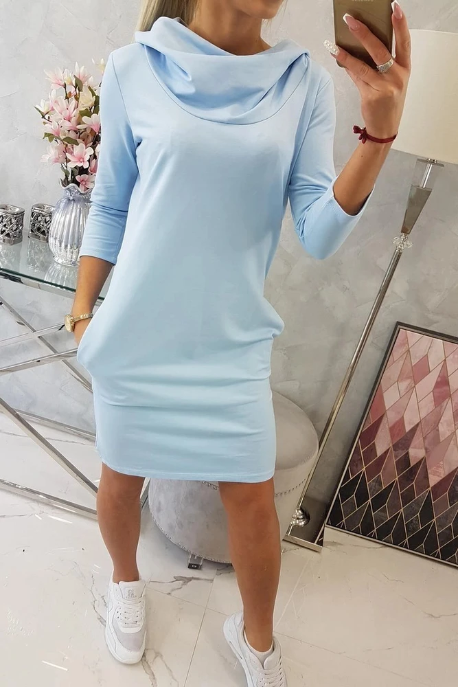 Medvilninė suknelė su gobtuvu ir kišenėmis, mėlyna