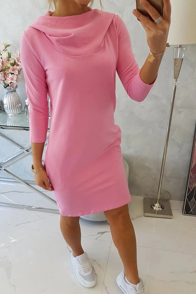Medvilninė suknelė su gobtuvu ir kišenėmis, šviesiai rožinė