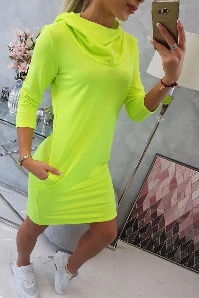 Medvilninė suknelė su gobtuvu ir kišenėmis, geltona