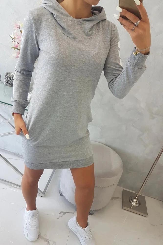 Medvilninė suknelė su gobtuvu ir užrašu „Off Baltas“, pilka