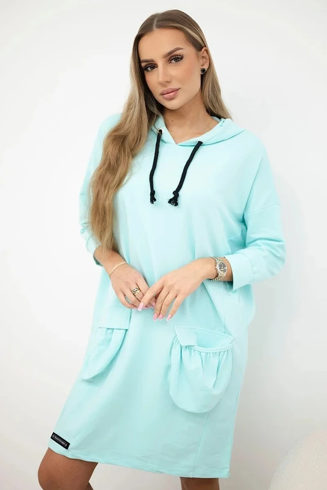Medvilninė suknelė su gobtuvu, mėtinė