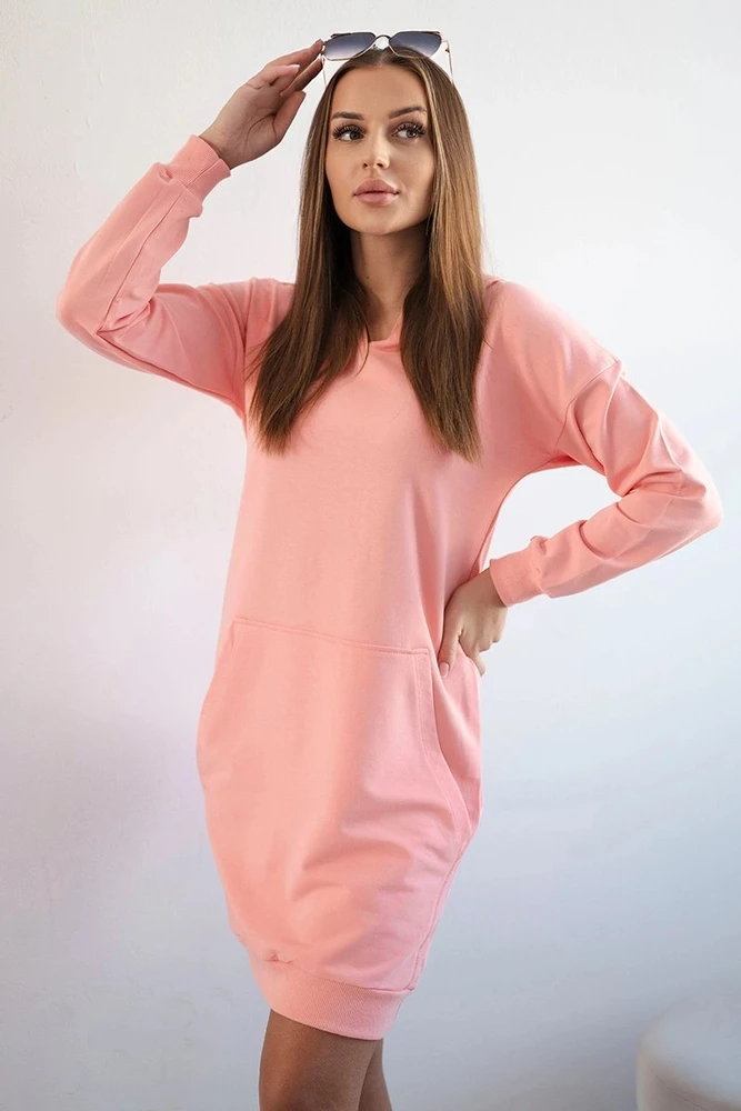 Medvilninė suknelė su gobtuvu, persikinė