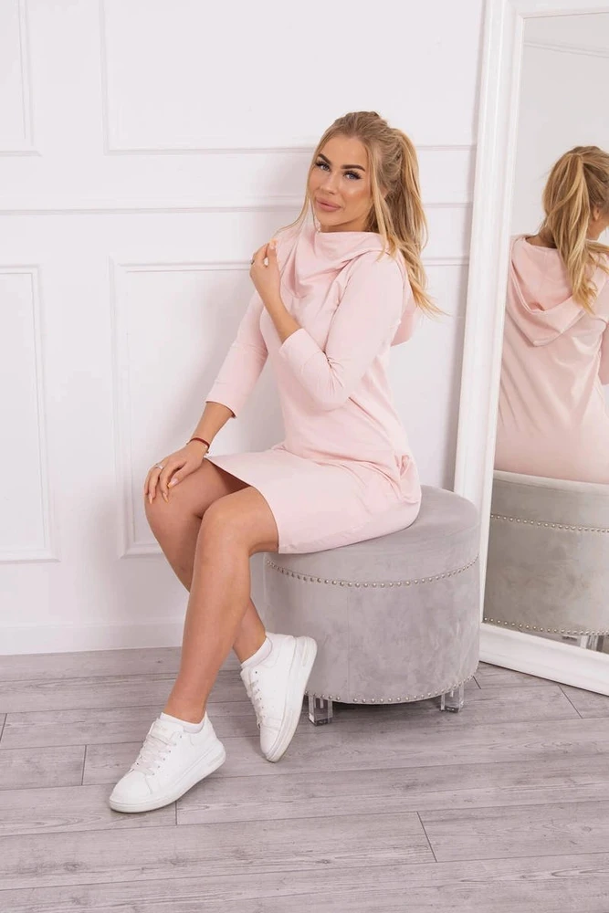 Medvilninė suknelė su gobtuvu, pudros rožinė