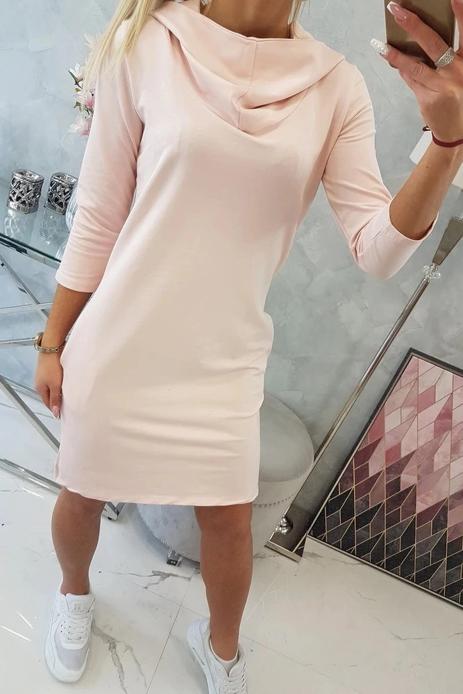 Medvilninė suknelė su gobtuvu, pudros rožinė