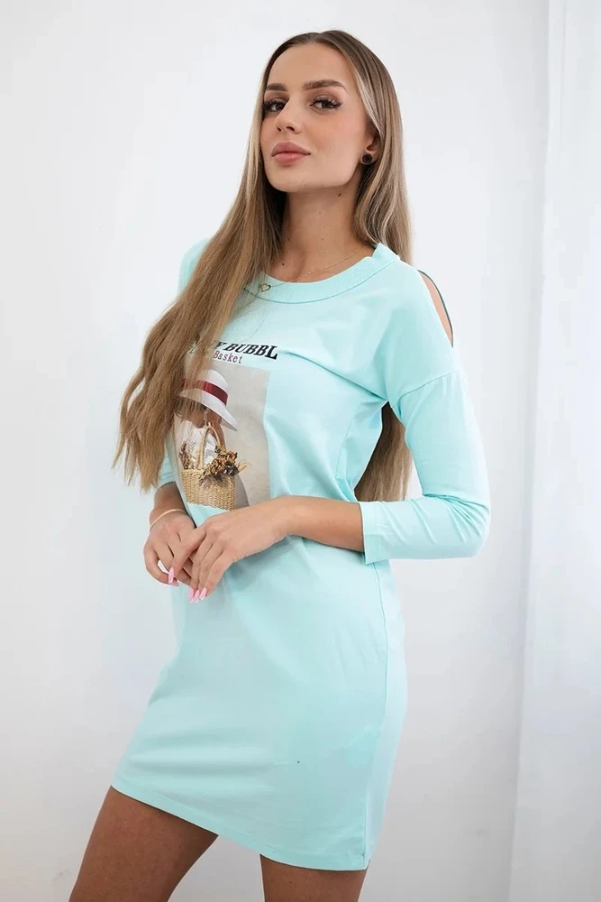 Medvilninė suknelė su krepšelio motyvu, mėtinė