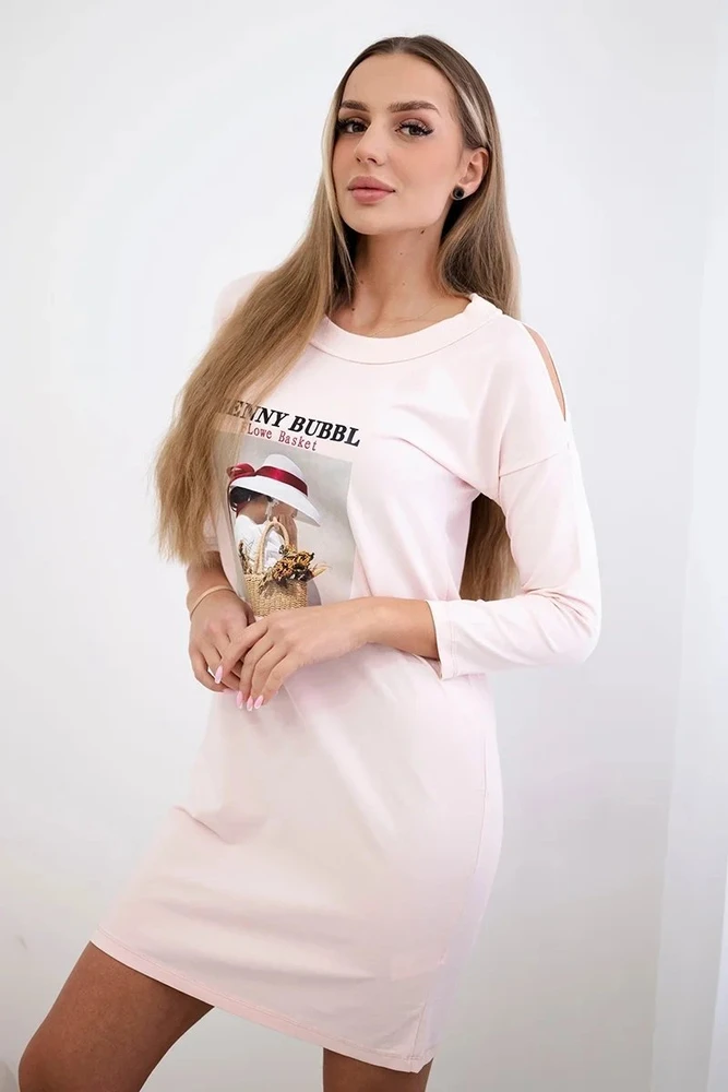 Medvilninė suknelė su krepšelio raštu, pudros rožinė